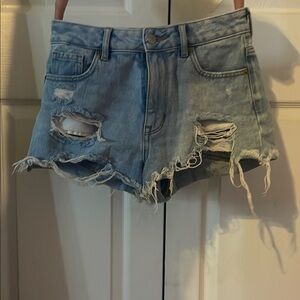PacSun Blue Distressed Jean Shorts Raw Hem